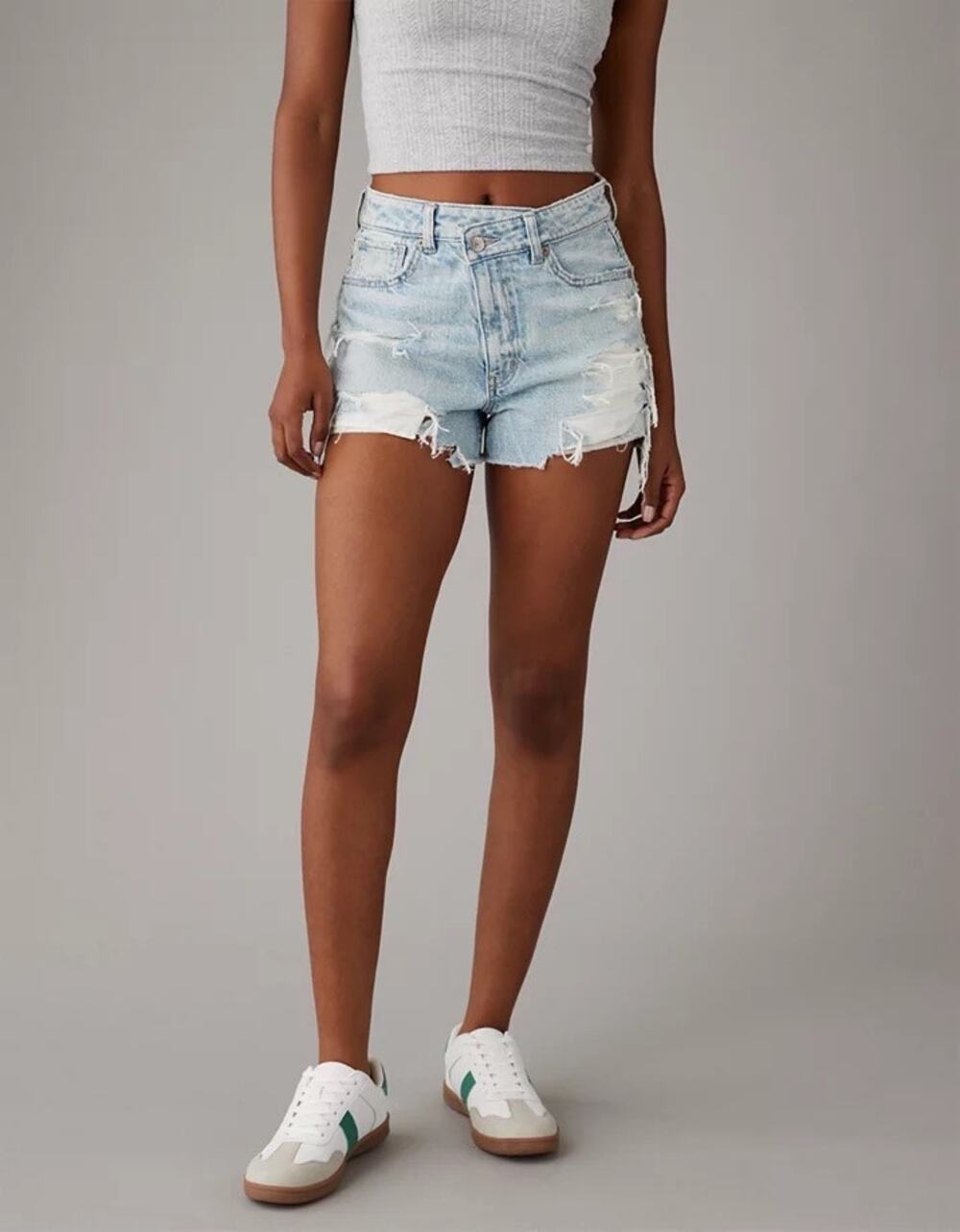American Eagle Size 18 Medium Washed Distressed Ripped Curvy Mom Jean Shorts